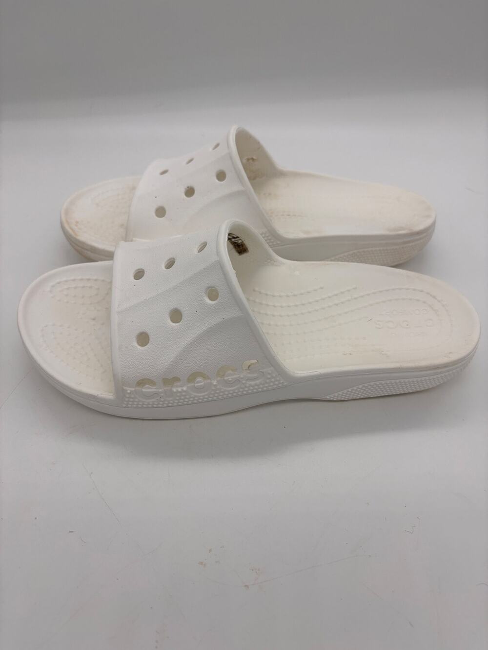 Crocs, classic slides, white beachy, comfort size 7